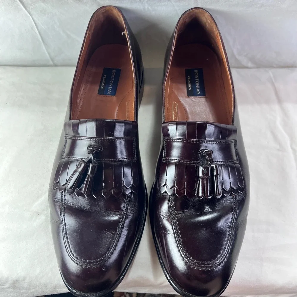 Bostonian Classics First Flex Mens Burgundy Leather Kiltie Tassel Loafers 20328